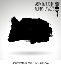 Black brush stroke and handwritten alphabet. Grunge vector abstract hand - painted element. Underline and border design.