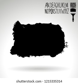 Black brush stroke and handwritten alphabet. Grunge vector abstract hand - painted element. Underline and border design.