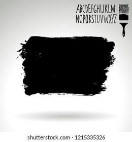 Black brush stroke and handwritten alphabet. Grunge vector abstract hand - painted element. Underline and border design.