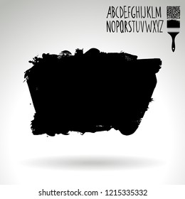 Black brush stroke and handwritten alphabet. Grunge vector abstract hand - painted element. Underline and border design.