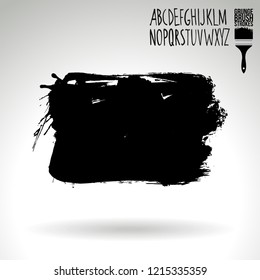 Black brush stroke and handwritten alphabet. Grunge vector abstract hand - painted element. Underline and border design.