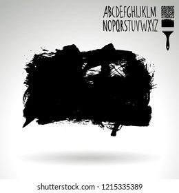 Black brush stroke and handwritten alphabet. Grunge vector abstract hand - painted element. Underline and border design.