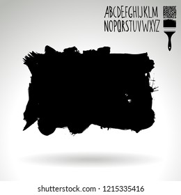 Black brush stroke and handwritten alphabet. Grunge vector abstract hand - painted element. Underline and border design.