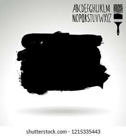 Black brush stroke and handwritten alphabet. Grunge vector abstract hand - painted element. Underline and border design.