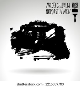 Black brush stroke and handwritten alphabet. Grunge vector abstract hand - painted element. Underline and border design.