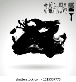 Black brush stroke and handwritten alphabet. Grunge vector abstract hand - painted element. Underline and border design.