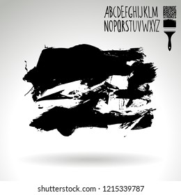 Black brush stroke and handwritten alphabet. Grunge vector abstract hand - painted element. Underline and border design.