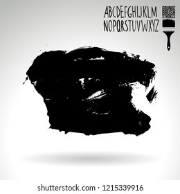 Black brush stroke and handwritten alphabet. Grunge vector abstract hand - painted element. Underline and border design.