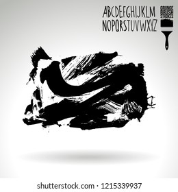 Black brush stroke and handwritten alphabet. Grunge vector abstract hand - painted element. Underline and border design.