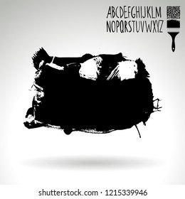 Black brush stroke and handwritten alphabet. Grunge vector abstract hand - painted element. Underline and border design.