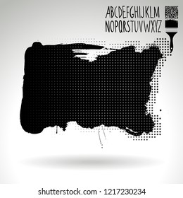 Black brush stroke and handwritten alphabet. Grunge vector abstract hand - painted element. Underline and border design.