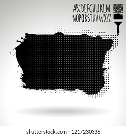 Black brush stroke and handwritten alphabet. Grunge vector abstract hand - painted element. Underline and border design.