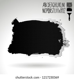 Black brush stroke and handwritten alphabet. Grunge vector abstract hand - painted element. Underline and border design.