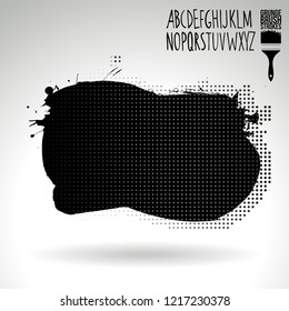 Black brush stroke and handwritten alphabet. Grunge vector abstract hand - painted element. Underline and border design.