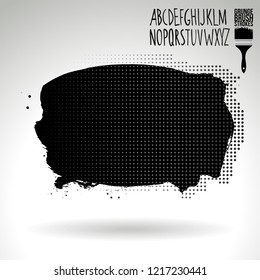 Black brush stroke and handwritten alphabet. Grunge vector abstract hand - painted element. Underline and border design.