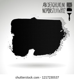 Black brush stroke and handwritten alphabet. Grunge vector abstract hand - painted element. Underline and border design.