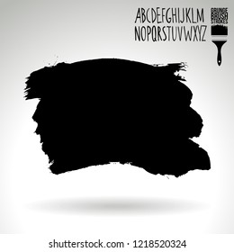 Black brush stroke and handwritten alphabet. Grunge vector abstract hand - painted element. Underline and border design.