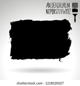 Black brush stroke and handwritten alphabet. Grunge vector abstract hand - painted element. Underline and border design.
