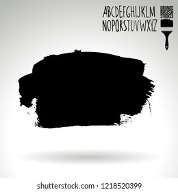 Black brush stroke and handwritten alphabet. Grunge vector abstract hand - painted element. Underline and border design.