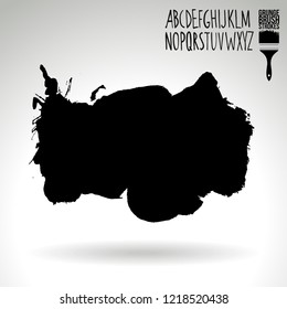 Black brush stroke and handwritten alphabet. Grunge vector abstract hand - painted element. Underline and border design.