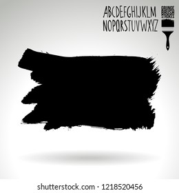 Black brush stroke and handwritten alphabet. Grunge vector abstract hand - painted element. Underline and border design.