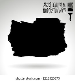 Black brush stroke and handwritten alphabet. Grunge vector abstract hand - painted element. Underline and border design.