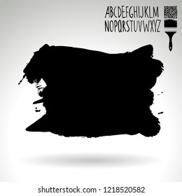 Black brush stroke and handwritten alphabet. Grunge vector abstract hand - painted element. Underline and border design.
