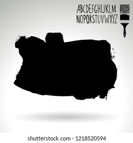Black brush stroke and handwritten alphabet. Grunge vector abstract hand - painted element. Underline and border design.