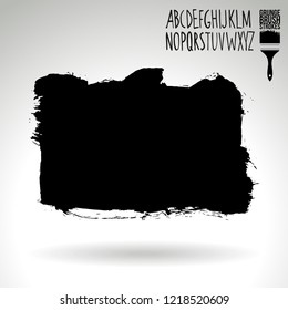 Black brush stroke and handwritten alphabet. Grunge vector abstract hand - painted element. Underline and border design.