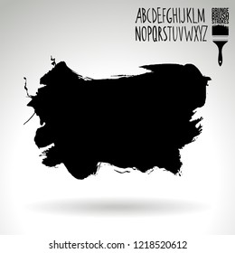 Black brush stroke and handwritten alphabet. Grunge vector abstract hand - painted element. Underline and border design.