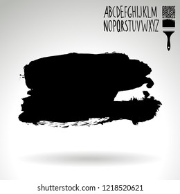Black brush stroke and handwritten alphabet. Grunge vector abstract hand - painted element. Underline and border design.