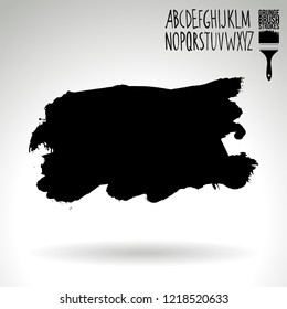 Black brush stroke and handwritten alphabet. Grunge vector abstract hand - painted element. Underline and border design.