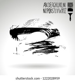 Black brush stroke and handwritten alphabet. Grunge vector abstract hand - painted element. Underline and border design.