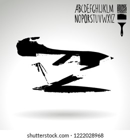 Black brush stroke and handwritten alphabet. Grunge vector abstract hand - painted element. Underline and border design.