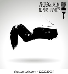 Black brush stroke and handwritten alphabet. Grunge vector abstract hand - painted element. Underline and border design.