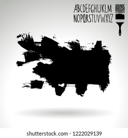 Black brush stroke and handwritten alphabet. Grunge vector abstract hand - painted element. Underline and border design.