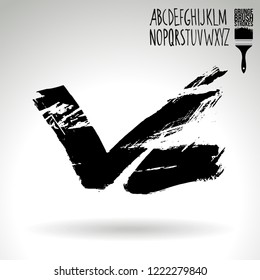Black brush stroke and handwritten alphabet. Grunge vector abstract hand - painted element. Underline and border design.