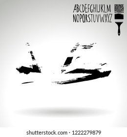 Black brush stroke and handwritten alphabet. Grunge vector abstract hand - painted element. Underline and border design.
