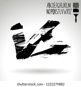 Black brush stroke and handwritten alphabet. Grunge vector abstract hand - painted element. Underline and border design.
