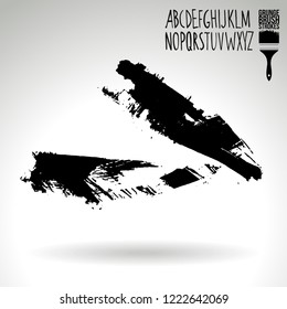 Black brush stroke and handwritten alphabet. Grunge vector abstract hand - painted element. Underline and border design.