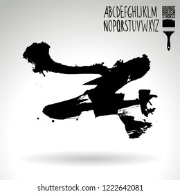 Black brush stroke and handwritten alphabet. Grunge vector abstract hand - painted element. Underline and border design.