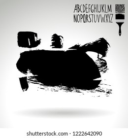 Black brush stroke and handwritten alphabet. Grunge vector abstract hand - painted element. Underline and border design.