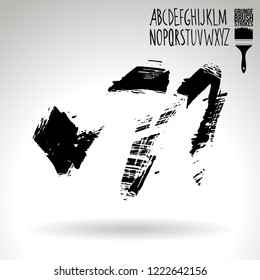 Black brush stroke and handwritten alphabet. Grunge vector abstract hand - painted element. Underline and border design.