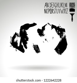 Black brush stroke and handwritten alphabet. Grunge vector abstract hand - painted element. Underline and border design.