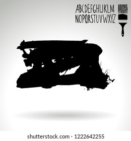 Black brush stroke and handwritten alphabet. Grunge vector abstract hand - painted element. Underline and border design.