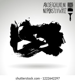 Black brush stroke and handwritten alphabet. Grunge vector abstract hand - painted element. Underline and border design.