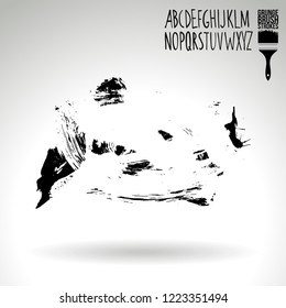 Black brush stroke and handwritten alphabet. Grunge vector abstract hand - painted element. Underline and border design.