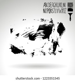 Black brush stroke and handwritten alphabet. Grunge vector abstract hand - painted element. Underline and border design.