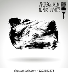 Black brush stroke and handwritten alphabet. Grunge vector abstract hand - painted element. Underline and border design.