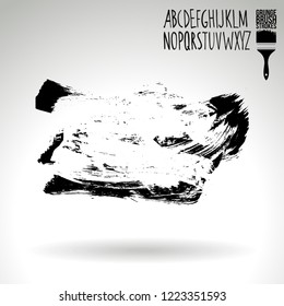 Black brush stroke and handwritten alphabet. Grunge vector abstract hand - painted element. Underline and border design.